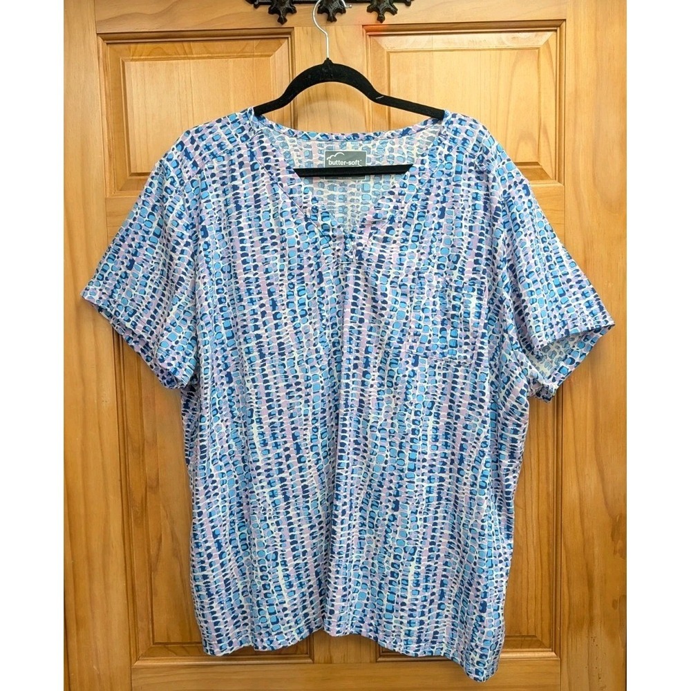 Butter-Soft Women's 3X Scrub Top Stretch Front Pockets V Neck Short Sleeves